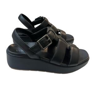 Vionic Delano Fisherman Sandals 8.5M Black Platform Wedge Leather Casual Strappy